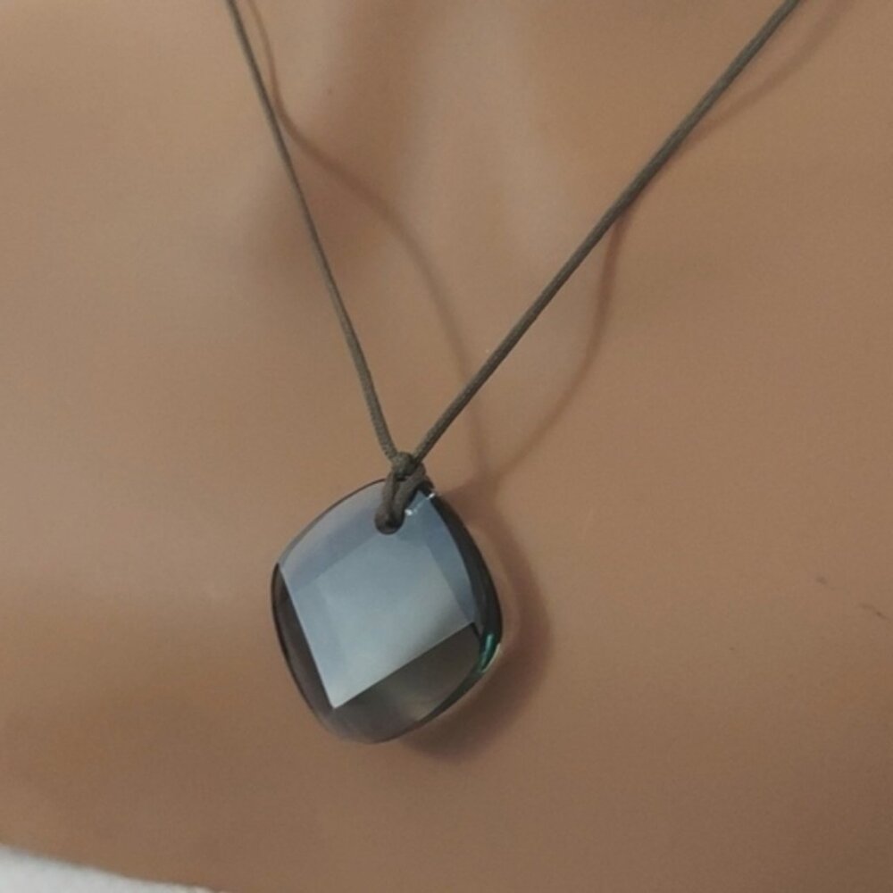 Black diamond shaped Swarovski Element stone gray pendant cord necklace